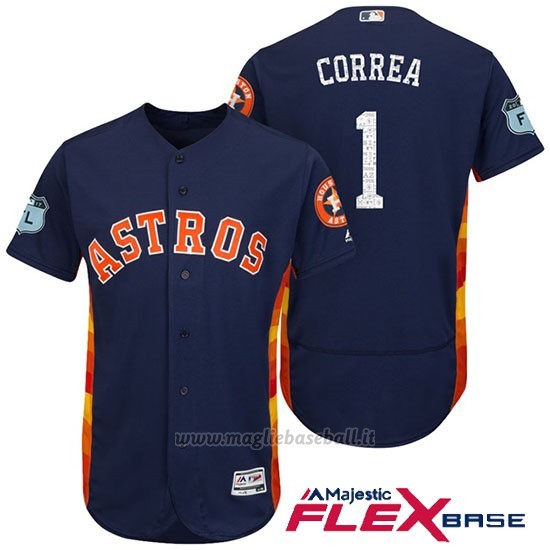 Maglia Baseball Uomo Houston Astros Carlos Correa 1 Blu 2017 Allenamento Primaverile Flex Base Giocatore